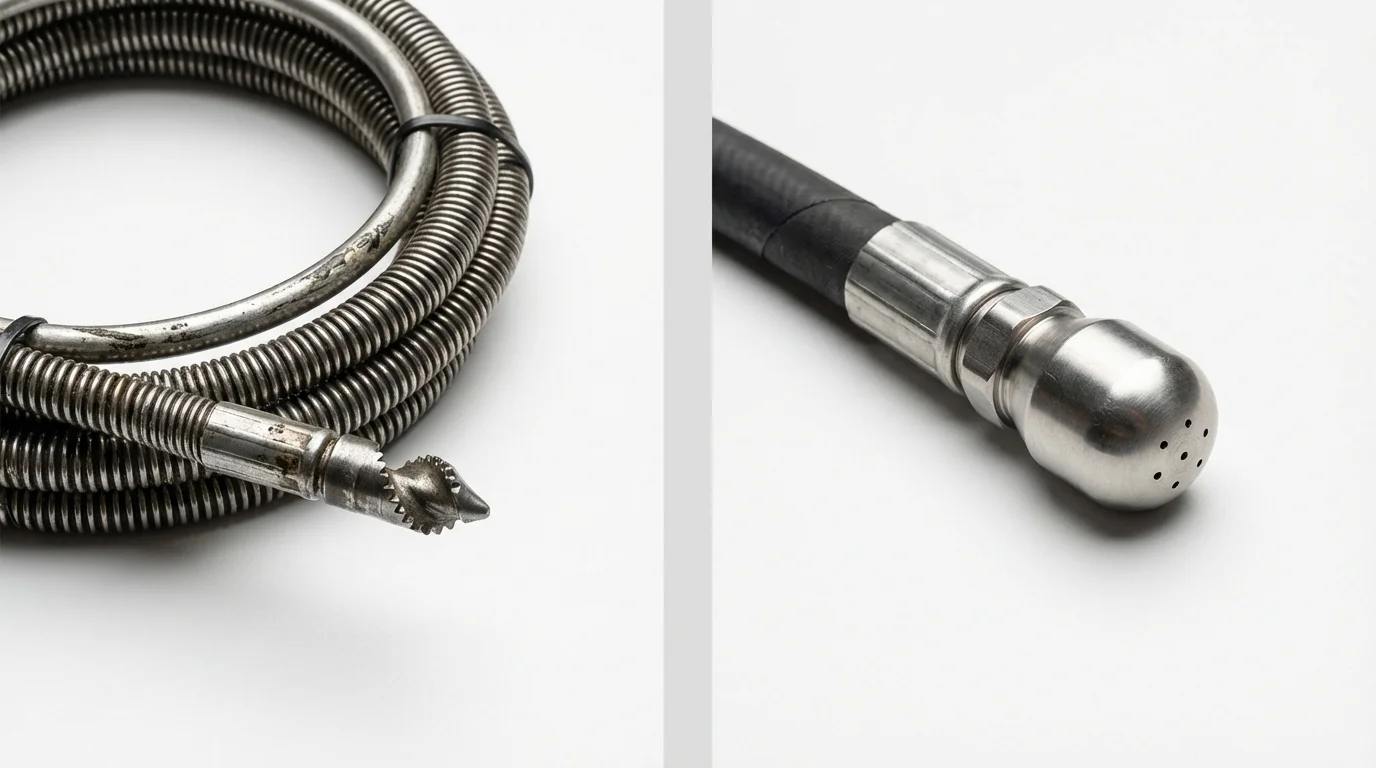 Drain snake cable and hydro jetting nozzle used for drain cleaning in Boonville, CA