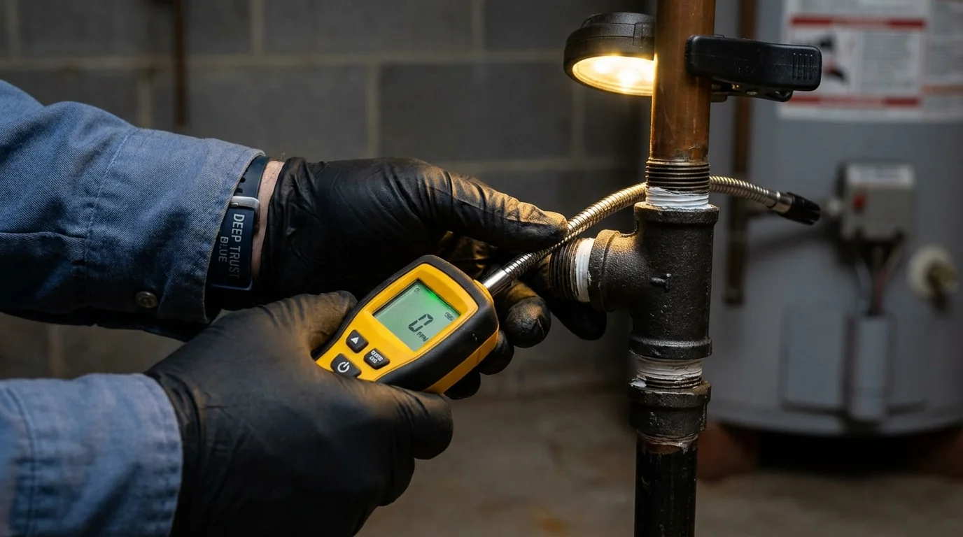 Gas leak detection with electronic sniffer by Johns Plumbing LLC in Boonville